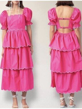 ENGLISH FACTORY Women’s Pink Scallop Tiered Dress Size Small NWT